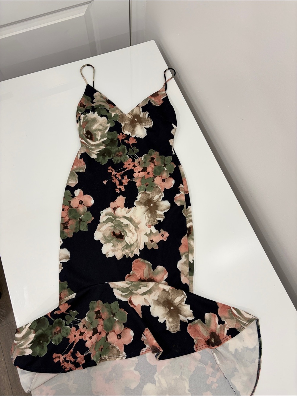 Mendocino Black Floral Dress with Pink and Green Print